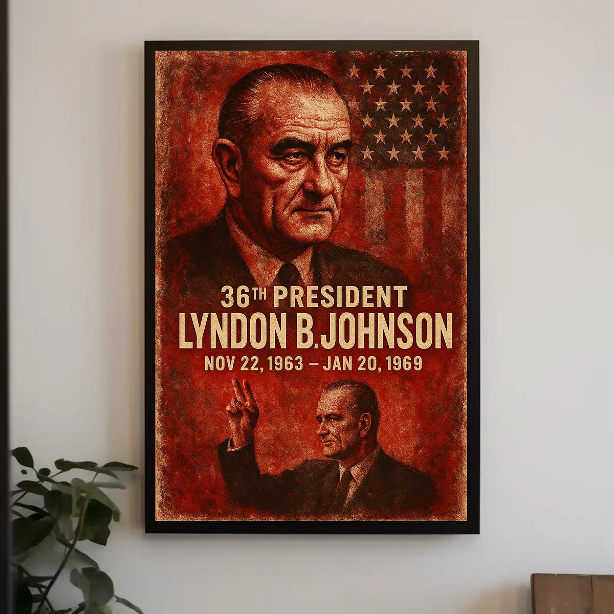 Lyndon B. Johnson Vintage Portrait Historical Poster