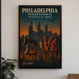 Philadelphia Liberty Vintage Art Poster: Iconic Symbols