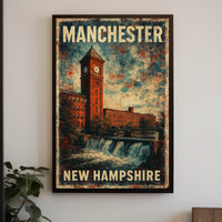 Manchester NH Scenic Vintage Travel Map Poster