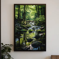 Tranquil Stream Through Lush Temperate Forest National Park Poster