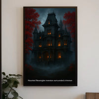 Haunted Victorian Mansion Gothic Art Photorealistic Vintage Collectors Dark Atmosphere New England Backdrop Poster