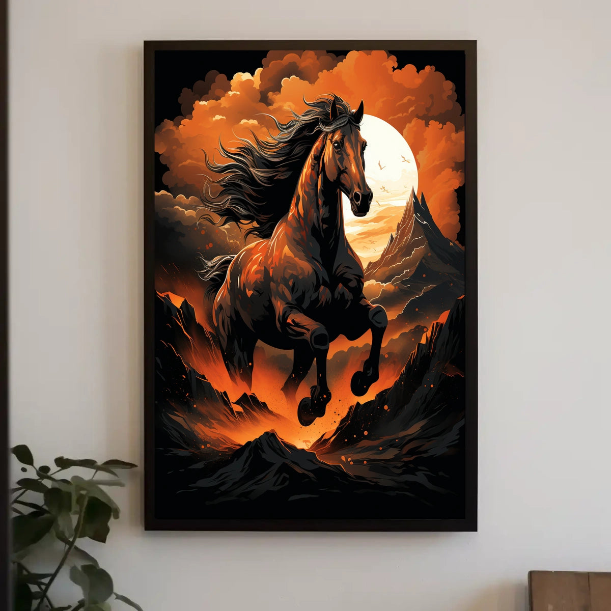 Majestic Stallion In Fiery Landscape Poster
