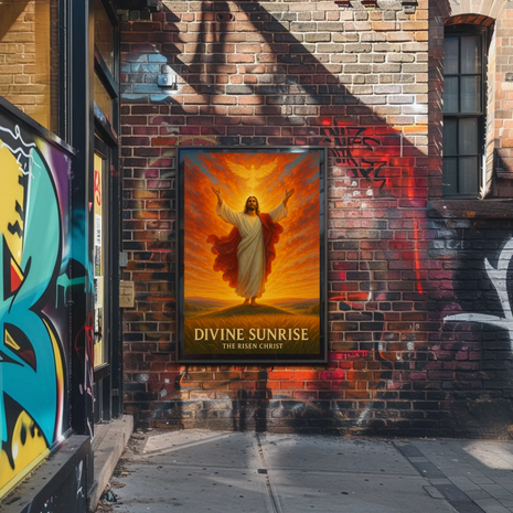 Divine Sunrise: Risen Christ Religious Artistic Poster