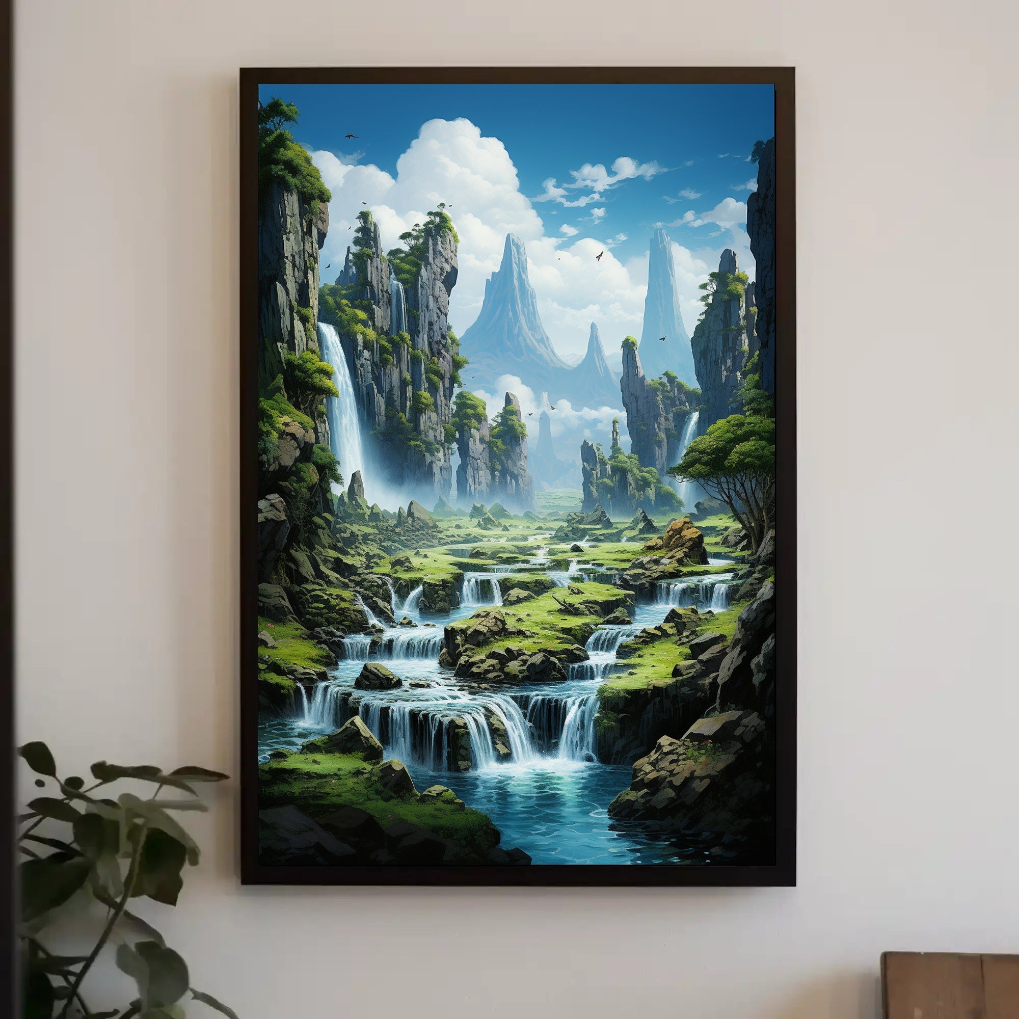 Serene Waterfall Landscape Poster