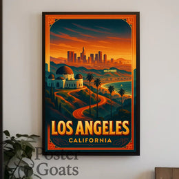 Los Angeles Sunset Vintage Travel Poster