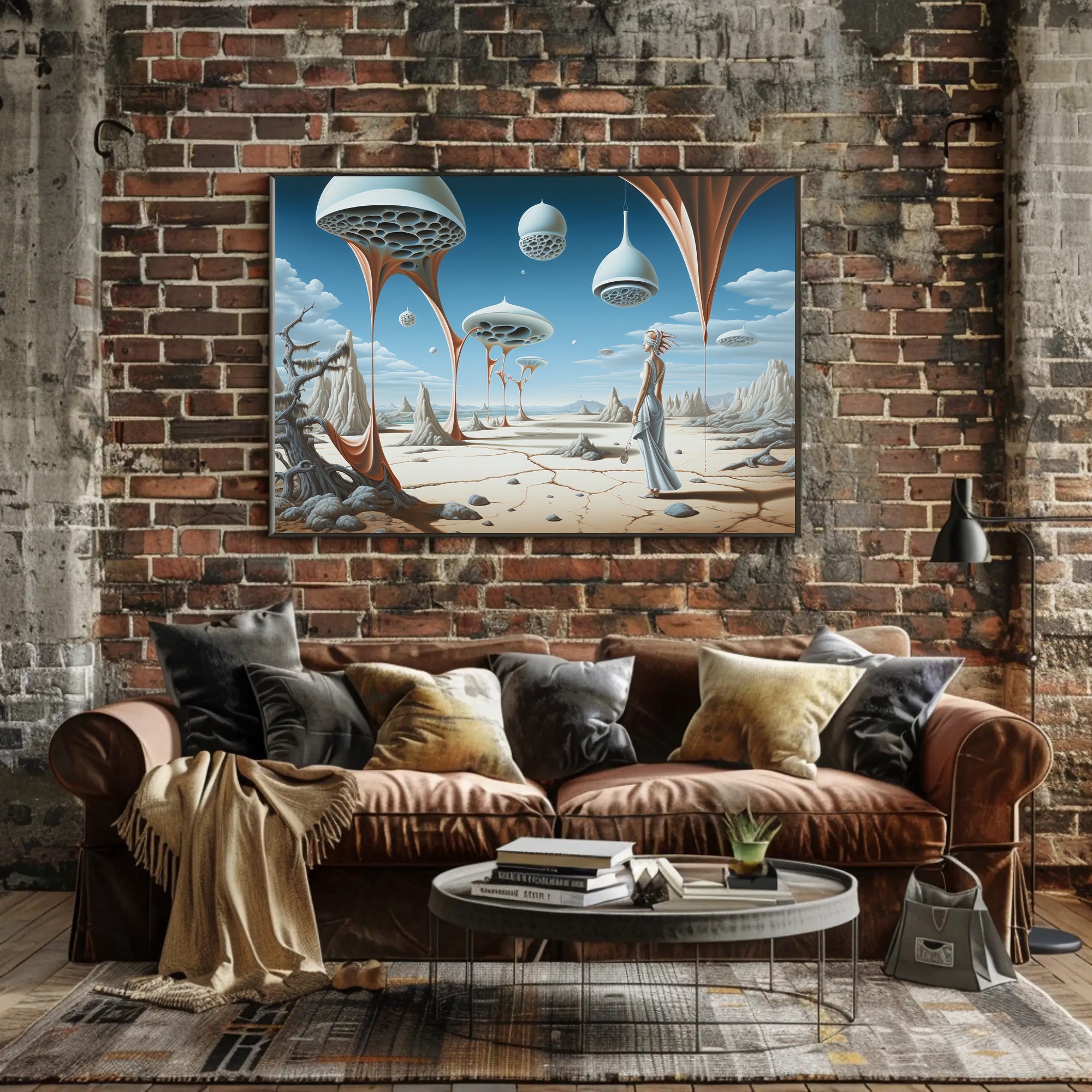 Surreal Desert Traveler with Futuristic Sci-Fi Poster