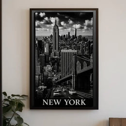 New York City Skyline Nighttime Poster Vintage Wall Art