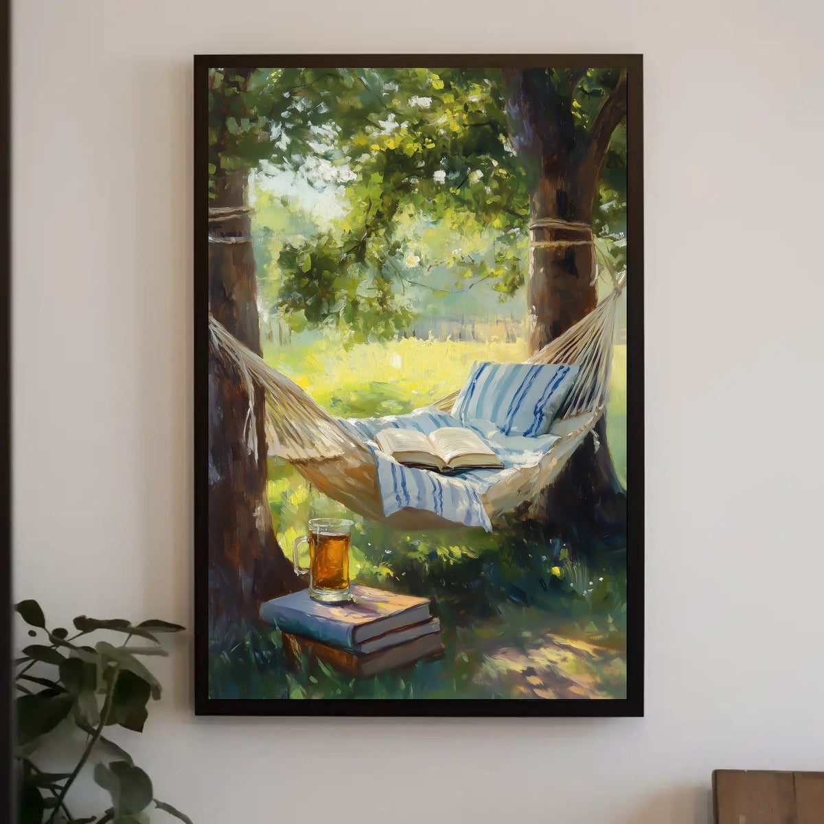 Relaxing Outdoor Hammock Between Trees With Books Poster