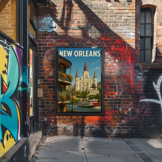 New Orleans Bourbon Street Steamboat Historic Cathedral Travel Poster