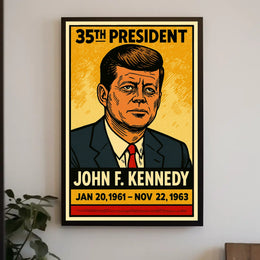 John F. Kennedy 35th President of the United States Inked Comic Style Poster
