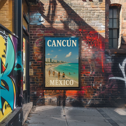 Cancun Mexico Beachfront Escape View Vintage Travel Poster