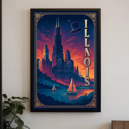 Illinois Vintage Cityscape with Whimsical Charm Urban or Cityscape Poster