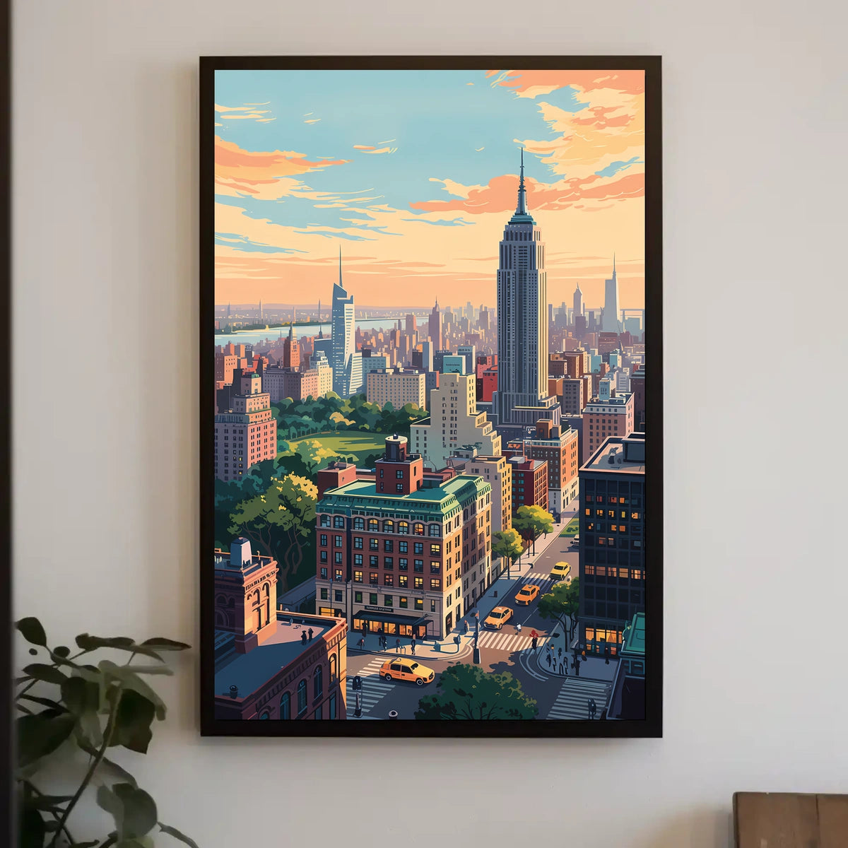 New York Sunset Cityscape Skyline Poster Modern Wall Art
