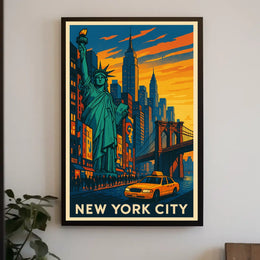 New York City Poster Vintage Travel Cityscape Wall Art