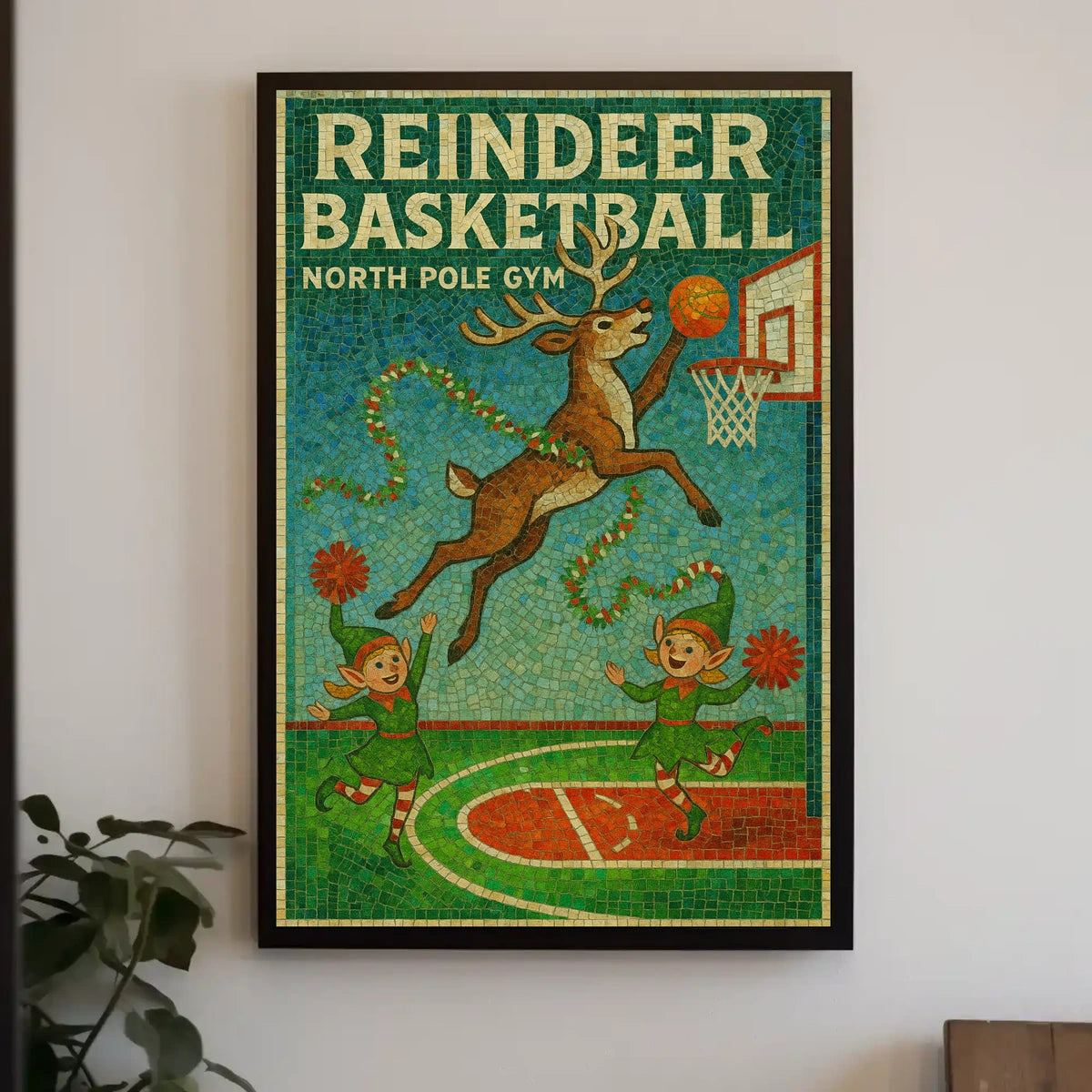 Reindeer Basketball at North Pole Gym Poster