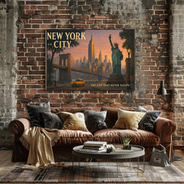 Iconic New York City Poster Vintage Travel Wall Art