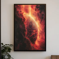 Cosmic Majesty: Fiery Planet in Nebula Poster PosterGoat