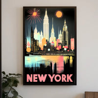 New York City Skyline Poster Retro Art Deco Wall Art