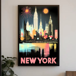 New York City Skyline Poster Retro Art Deco Wall Art