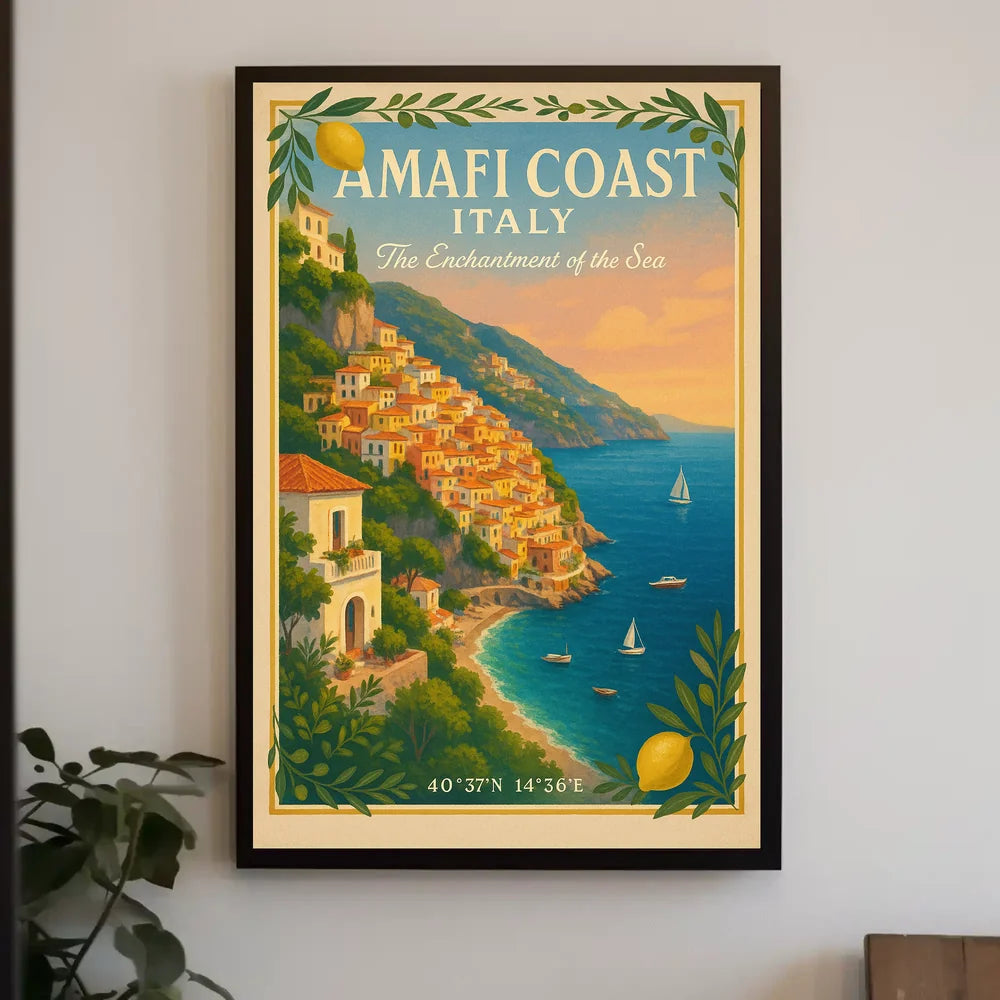 Amalfi Coast Coordinates Travel Poster
