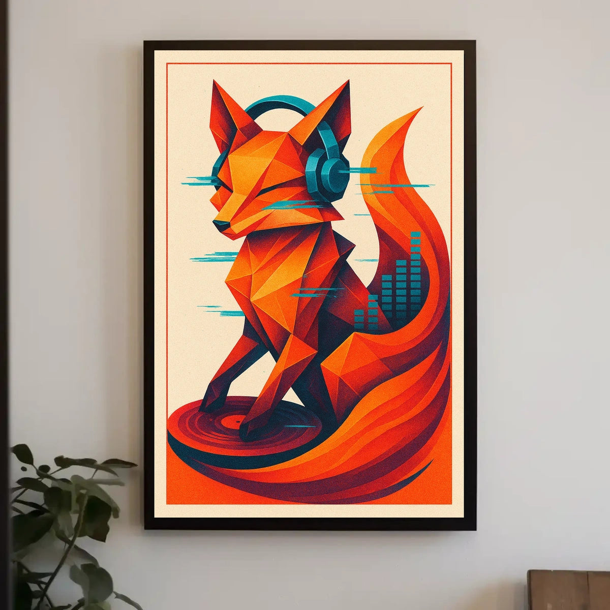 Geometric Fox With Headphones Poster