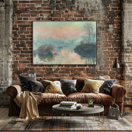 Serene European River Scene at Sunset Artistic Poster