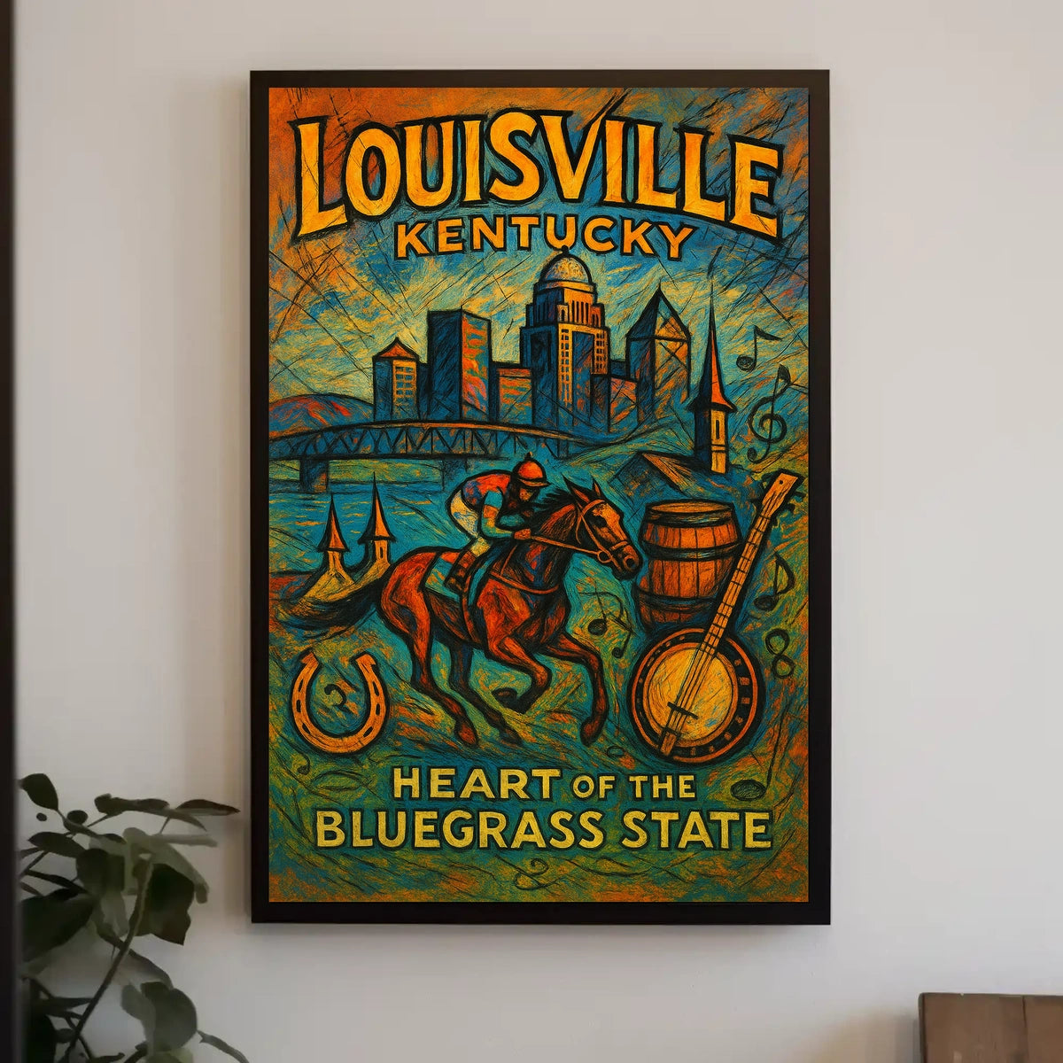 Louisville Kentucky Heartland Bluegrass Cityscape Heritage Vivid Nightlife Spirit Wall Art Poster