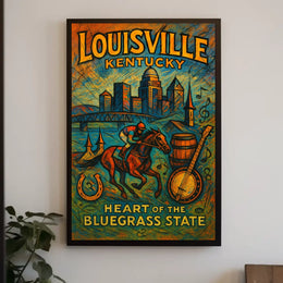 Louisville Kentucky Heartland Bluegrass Cityscape Heritage Vivid Nightlife Spirit Wall Art Poster
