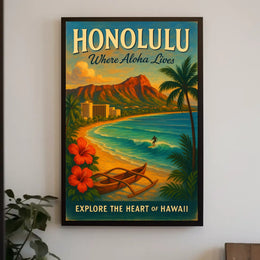 Honolulu Paradise Vintage Poster Tropical Adventure Art