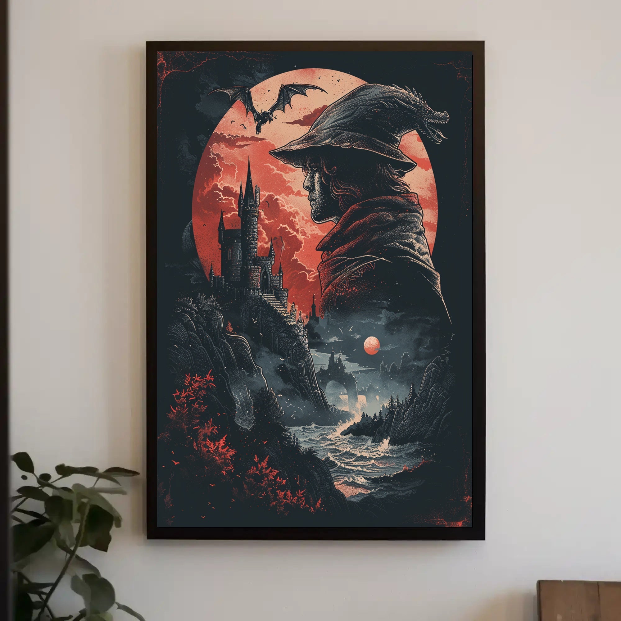 Mystical Mage and Gothic Castle Fantasy Poster PosterGoat