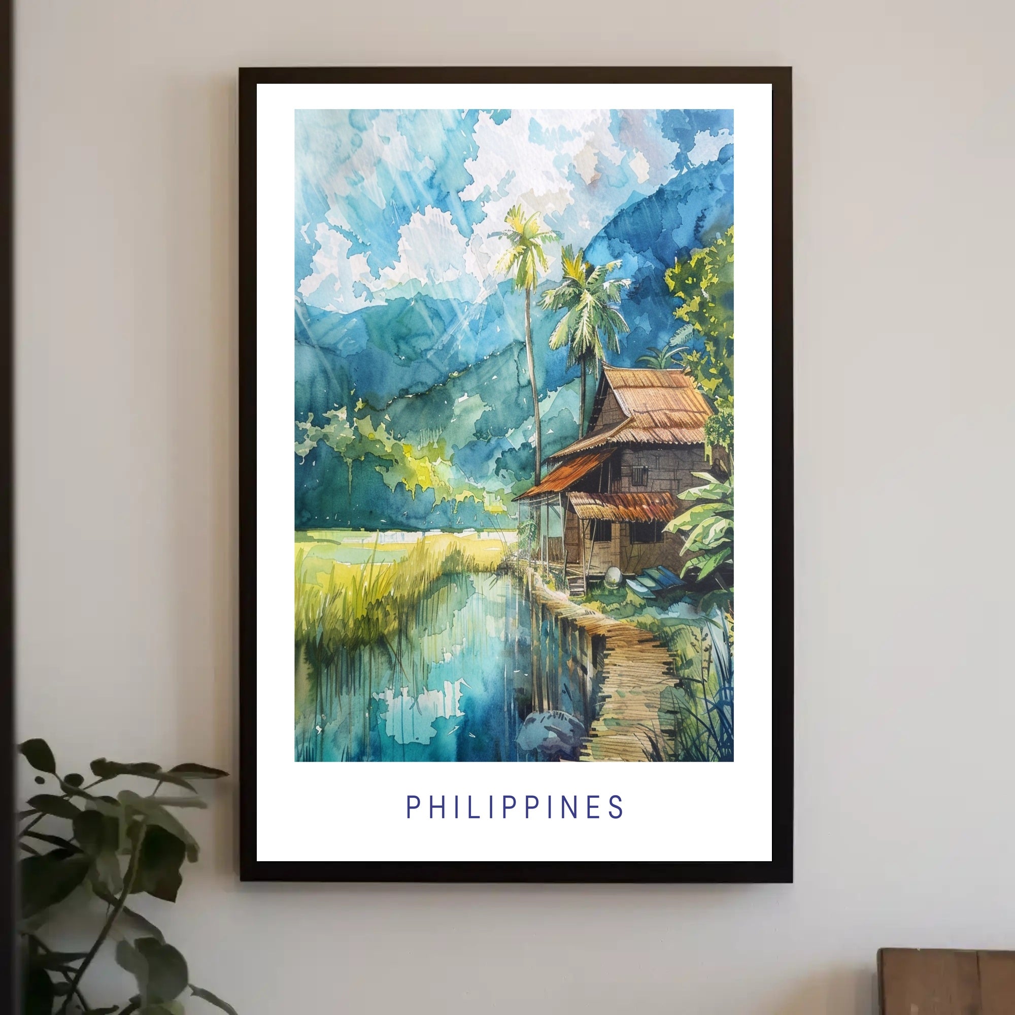 Serene Philippine Scene Watercolor Artistic Poster PosterGoat