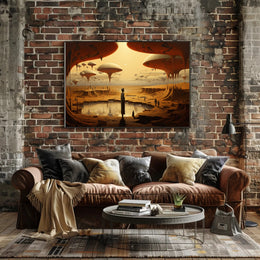 Surreal Alien Landscape Art Print Enhances Futuristic Sci-Fi Poster