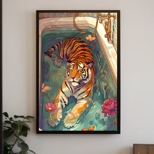 Serene Tiger in Bathtub Animal Poster