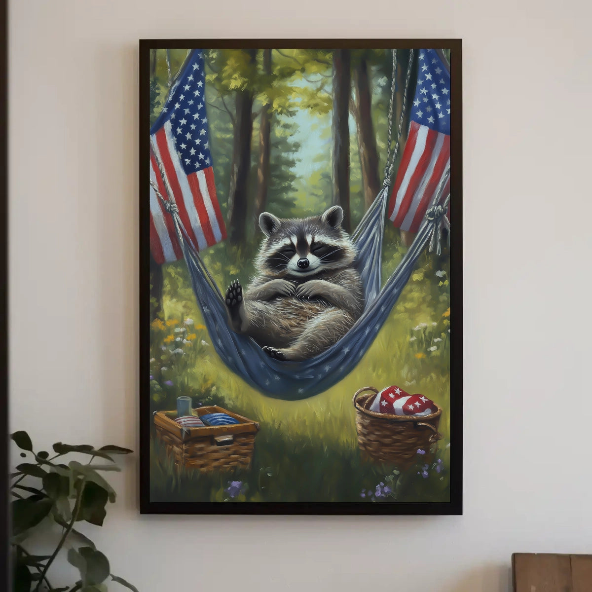 raccoon lounging in a hammock Poster
