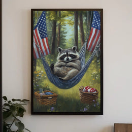 raccoon lounging in a hammock Poster