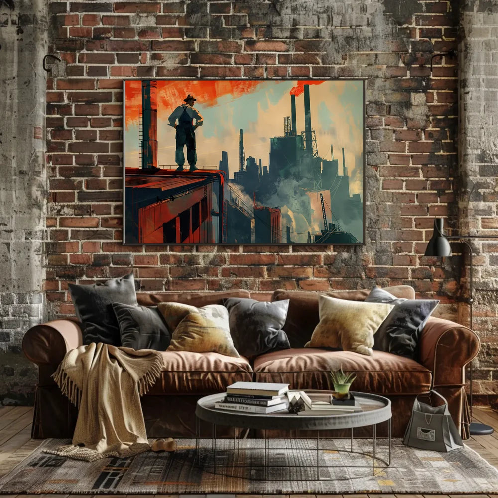 Industrial Progress: Bold Worker Factory Art Poster