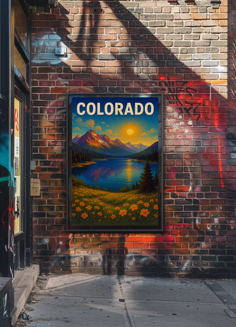 Colorado Sunset Mountain Lake Wildflower Travel Poster