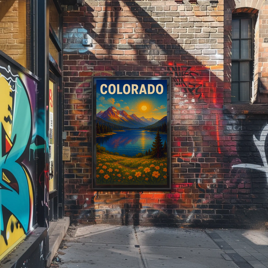 Colorado Sunset Mountain Lake Wildflower Travel Poster