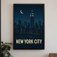 New York City Nightscape Skyline Poster Vintage Wall Art