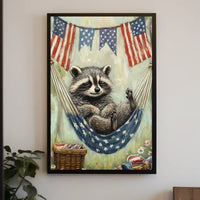 raccoon lounging in a hammock Poster