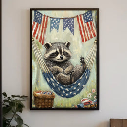 raccoon lounging in a hammock Poster