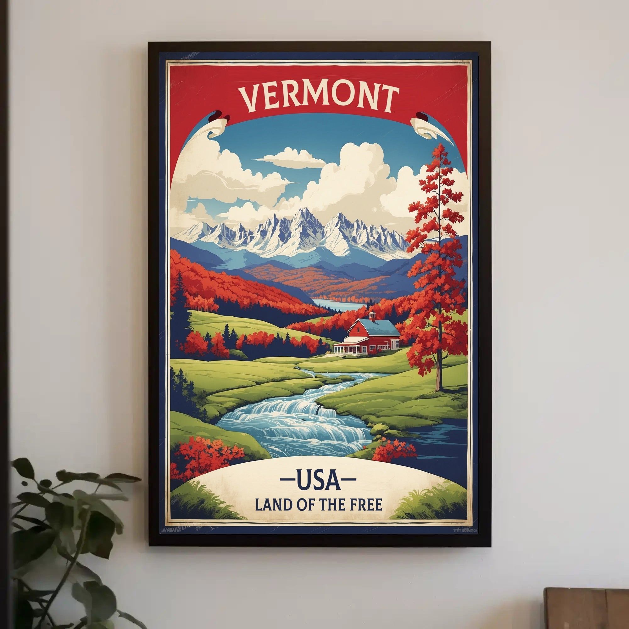 Vermont Autumn Scene Vintage Travel Poster