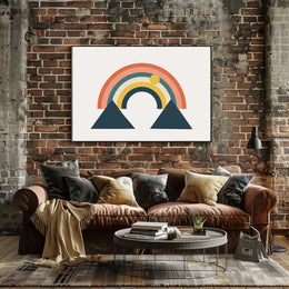 Abstract Rainbow and Geometric Mountains Art Poster