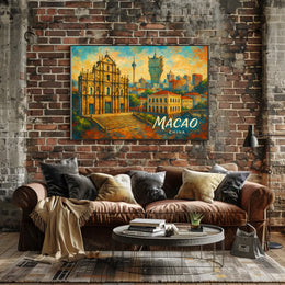 Macao Cityscape Vibrant Night View Digital Painting Poster
