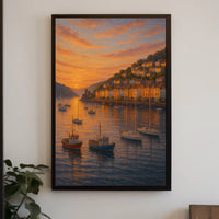 Dartmouth Harbour Sunset Pastel Rowhouses Travel Poster
