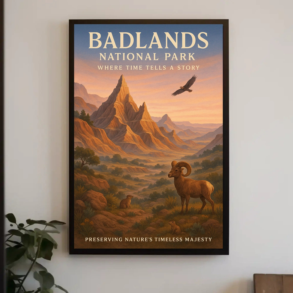 Badlands National Park Vintage Wildlife Art Poster