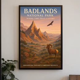 Badlands National Park Vintage Wildlife Art Poster