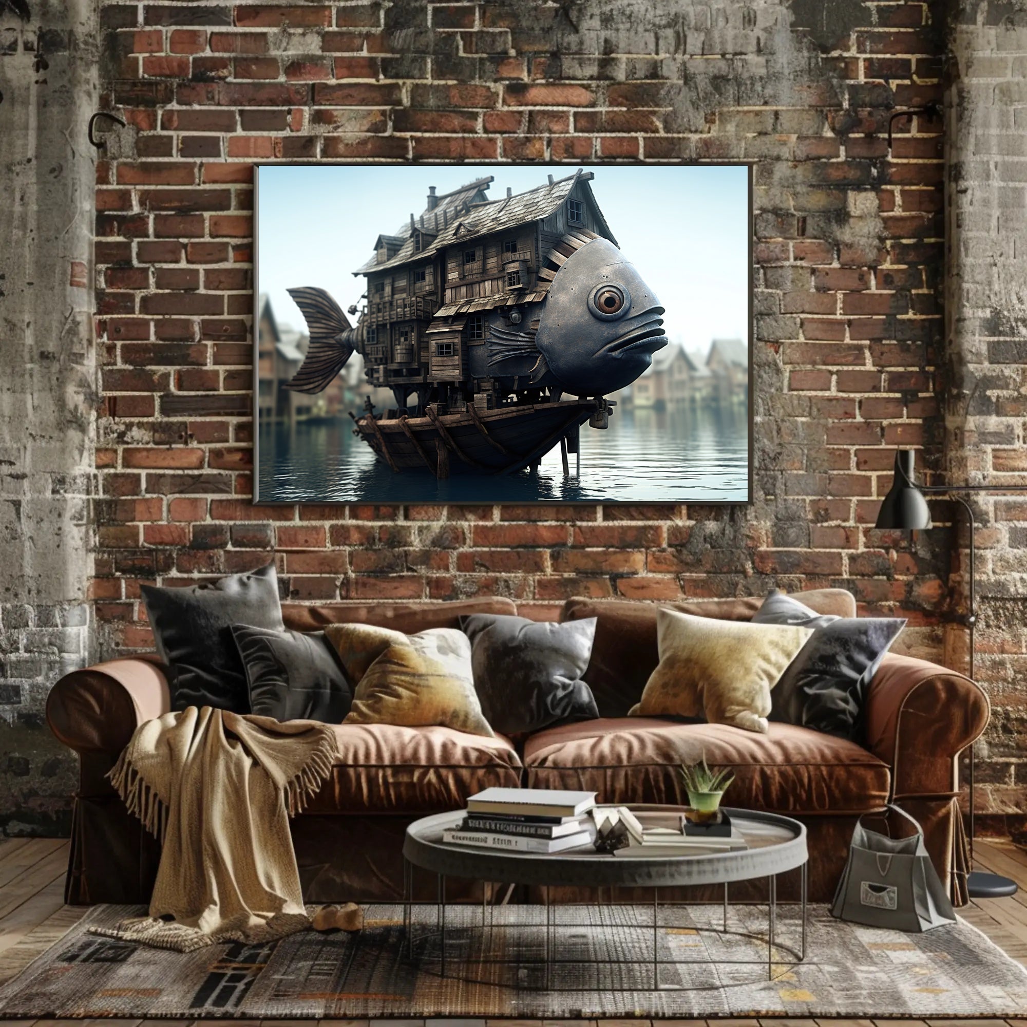 Whimsical Houseboat Scene on Fantasy Poster