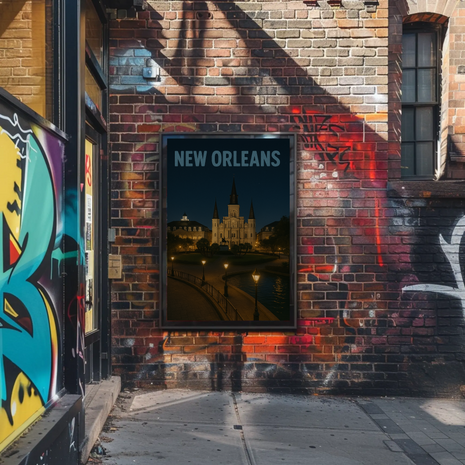 New Orleans Nighttime Landmark Travel Poster
