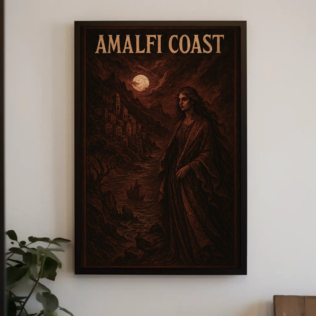 Amalfi Coast Mystical Night Poster Wall Art Coastal Decor